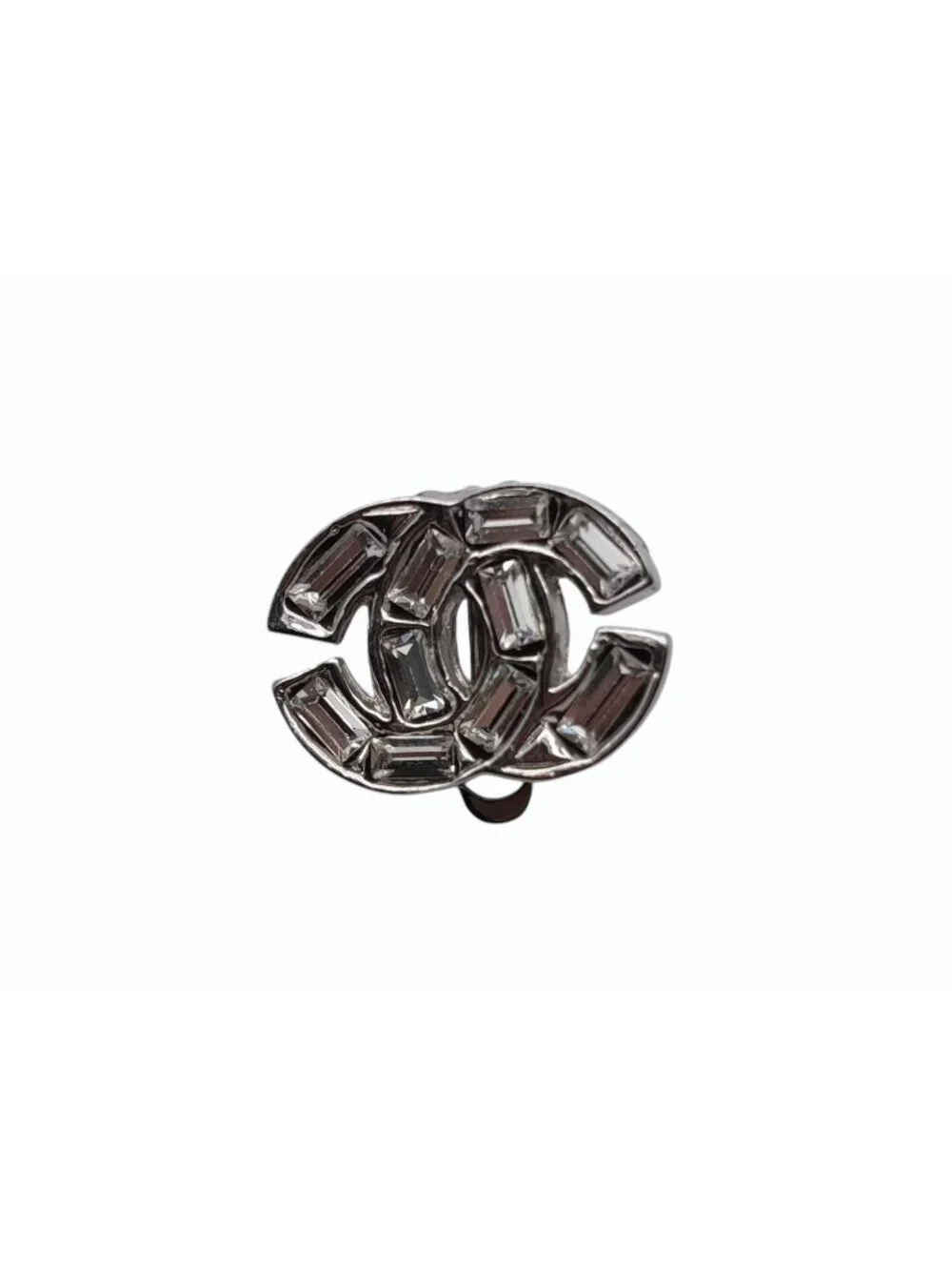Chanel CC Logo Rhinestone Silver Earrings 01